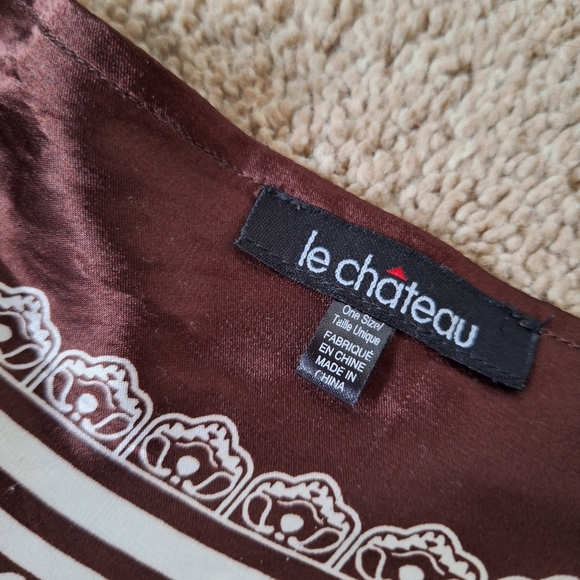 le chateau Brown and White Paisley Bandana Tie Satin Top Classic Y2K Style - Picture 3 of 3